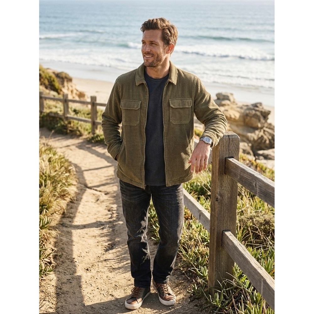 Katin Mens Olive Green Corduroy Full Zip Jacket Small Lined Workwear Style